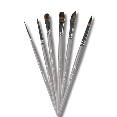 Image of Like It SilkyTouch Artist Paint Brush Set - 6-Piece Versatile Synthetic Brushes for Gouache, Acrylic, Watercolor&Oil Painting|Short Handle| Includes Round,Filbert,Dagger,Flat Shapes with Brush Holder