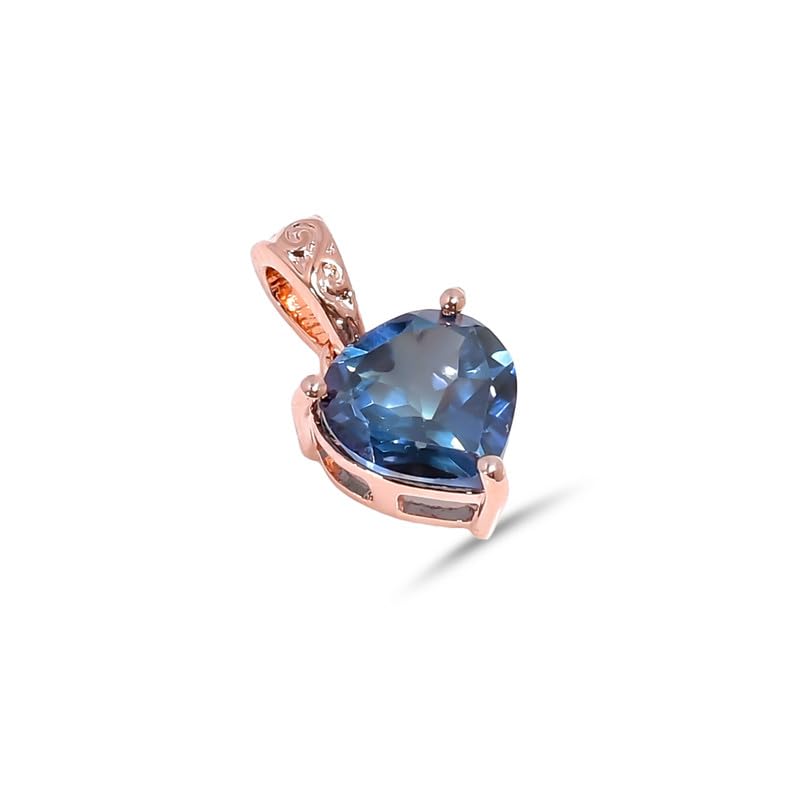 Topaze bleue de Londres pendentif cœur hypoallergénique en argent 925