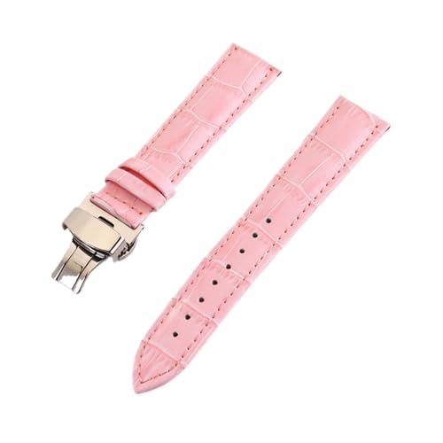 Bracelet de montre en cuir crocodile INEOUT rose 14mm avec fermoir papillon en métal