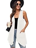 Moss Rose Women's Sleeveless Cardigan Vest Draped Open Front Cardigans Asymmetric Hem Cream L