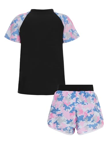 Kids Girls Short Sleeve Rash Guard Shirts with Swim Shorts Swimsuits UPF50+ Bathing Suit2