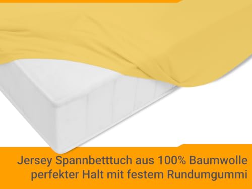 npluseins Jersey Spannbetttuch Baumwolle, 120x200 cm, Gelb – Ansicht 4
