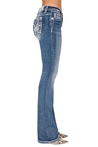 Miss Me Women's Fleur De Lis Abstact Stitch Mid-Rise Bootcut Jeans3