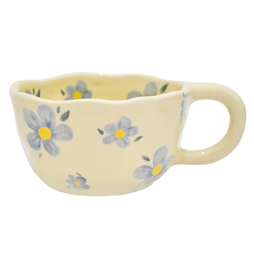 Blue Floral Ceramic Coffee Mug | 8.5oz Elegant Flower Cup