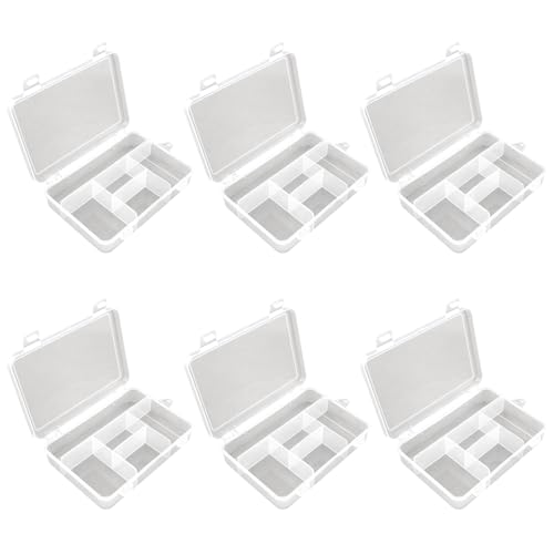 Maigridy 6 cajas organizadoras transparentes con 5 divisores, caja de almacenamiento para suministros de arte y objetos pequeños con 5 compartimentos, caja de almacenamiento transparente
