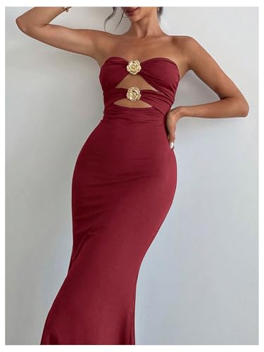 Image of Milumia Women's Metal Decor Cut Out Strapless Bodycon Maxi Dress Fishtail Tube Top Dresses Party Cocktail