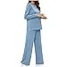 Women's 2 Piece Lounge Sets Casual Travel Outfits Long Sleeve Side Split Top Wide Leg Pants Tracksuit Cozy Sweatsuits Sky Blue