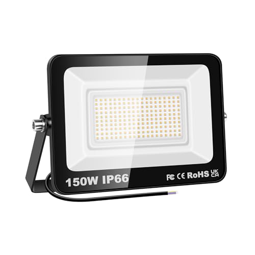 PICAA 150W LED Flood Lights Outdoor, Super Bright Security Lights, IP66 Waterproof Floodlight, Warm White (3500K) Wall Light, Perfect for Garden, Yard, Garage, Patio,Warehouse, Parking Lot