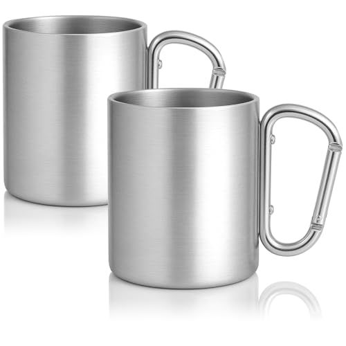 Robin Goods® 2x tazas térmicas de acero inoxidable con asa de mosquetón - 350 ml por taza de café - taza térmica para beber - cafetera inastillable - taza (02 piezas - mango de mosquetón) Robin Goods® 2x tazas térmicas de acero inoxidable con asa de mosquetón - 350 ml por taza de café - taza térmica para beber - cafetera inastillable - taza (02 piezas - mango de mosquetón)