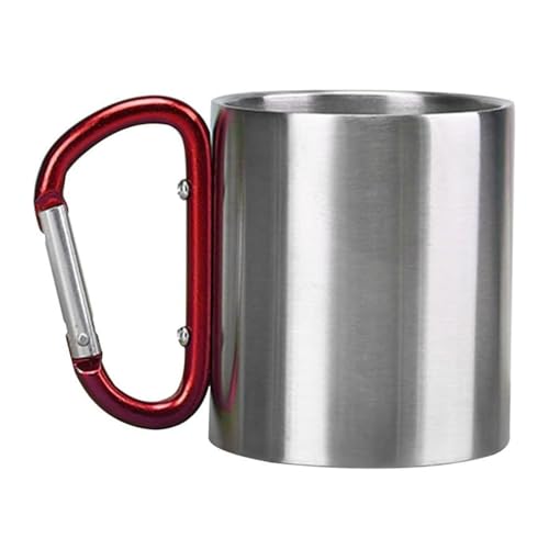 Aurorasports - Aurorasports 1 Pack Camp Coffee Mug with Carabiner Hook Clips, Stainless Steel Mini Portable 300 ML Outdoor Cup for Hiking Backpack Travel Backpacking Climbing Trekking (Red)