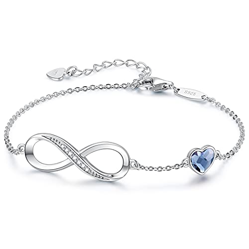 CDE Infinity Heart Birthstone Charm Link Bracelet for Women 925 Sterling Silver Adjustable Mother’s Day Gift Anniversary Jewelry Birthday Gifts for Women Wife Girlfriend Her