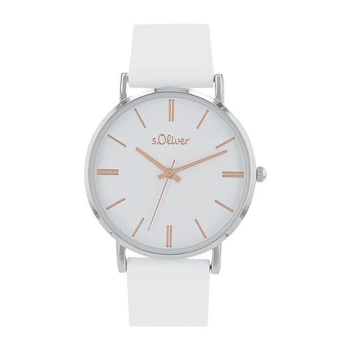 s.Oliver Armbanduhr für Damen mit Silikon Armband, 18,5 cm, Quarzuhr Analog, 3 bar Wasserdicht, Geschenk für Frau und Freundin, Kommt in passender Uhrenbox