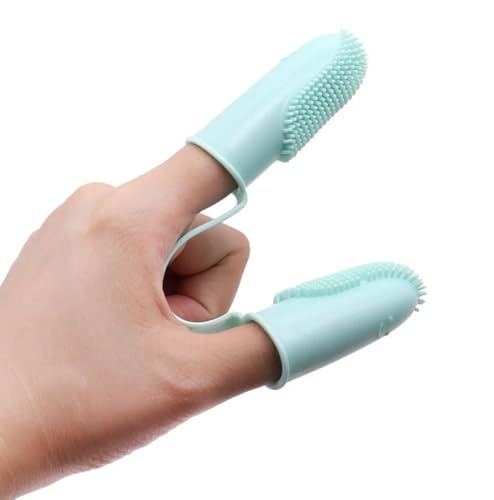 Image of DENTIMICA Double-Handed Fingertip Dog Toothbrush Oral Cleaning Puppy Toothbrush TPR Flexible and Durable Pets Finger Teeth Brushes 2pcs(Blue+Green)