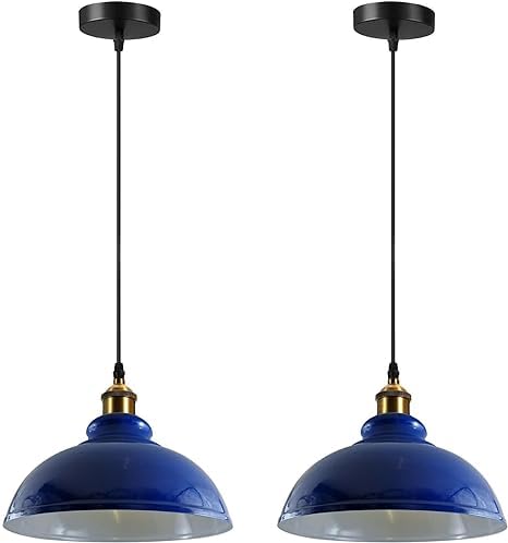 Vintage Pendant Dome Light Shade Industrial Hanging Pendant Light Ceiling Lighting for Dining Room, Bar, Clubs and Restaurants (Navy Blue)
