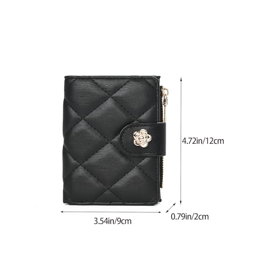 Small Wallet for Women Floral Snap Slim Quilted Faux Leather Zip Coin Purse & Card Holder - Black2