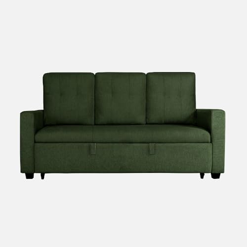 Image of Duroflex Ease - Wood 3 Seater Sofa Cum Bed with Pullout Mechanism, Sap Green Finish, 3-Person Sofa