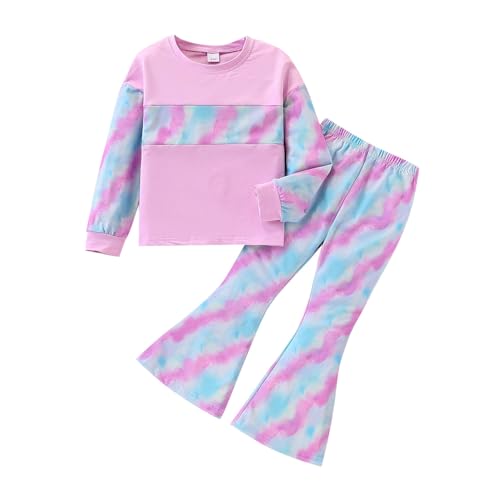 Image of OLMRJKD Girls 2 Piece Outfits Long Sleeve Letter Printed Sweatshirt & Flared Pants Fall Clothing Set Size 7-14 Years