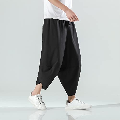 Seidarise Men's Harem Pants, Wide Leg Mens Capris, Summer Linen Pants Japanese Fashion2