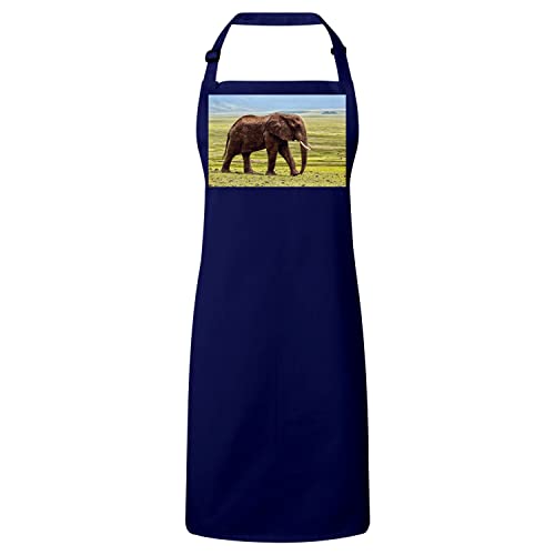 Tablier cuisine premium navy motif éléphant d'Afrique, design nature élégant