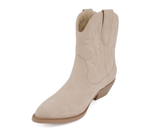 Image of Soda Women Cowgirl Cowboy Western Stitched Ankle Boots Pointed Toe Short Booties Rigging-S (Wide Fit Available)