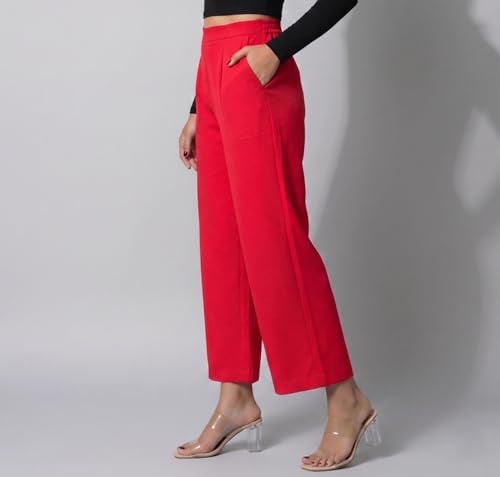 Image of Moirai Pure Cotton Wide Leg Women Trouser Stylish Mid Rise Relaxed Straight Fit Loose Pants Casual Travel Office Formal Wear