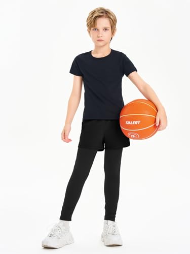 Haloumoning Shorts atléticos 2 em 1 para meninos com leggings infantis para treino e basquete com bo