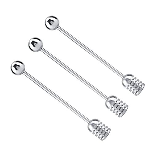 PRETYZOOM 3Pcs Stainless Steel Honey Dippers with Straight Handles Round Bead Design for Effortless Syrup Stirring and Honey Serving for Kitchen Use