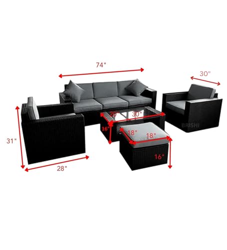 Image of Amazon Brand - Solimo Solara Outdoor 6 Seater Sofa Set | Balcony Sofa | Patio Furniture Sets | Conversation Sets | Wicker | Garden | Balcony | (Dark Brown- Beige)