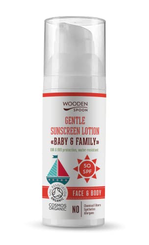Wooden Spoon Protector Solar Orgánico Bebé y Familia SPF 50 – 100% Natural, Zinc Invisible, Sin Rastro Blanco, Hipoalergénico, Vegano, Resistente al Agua – 50 ml
