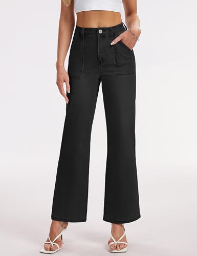 YUCOLEN Wide Leg Jeans for Women High Waisted Straight Leg Jeans Stretchy Denim Pants Baggy with Patch Pockets 20252