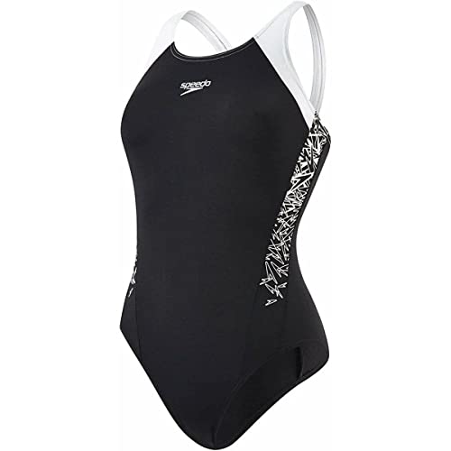 Speedo Women's Boom Splice Muscleback Swimsuit, Black/White, (UK 6)