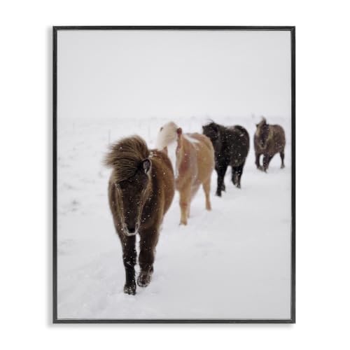 'Winter Horses Walking White Field Snowy'| Framed Giclee Art