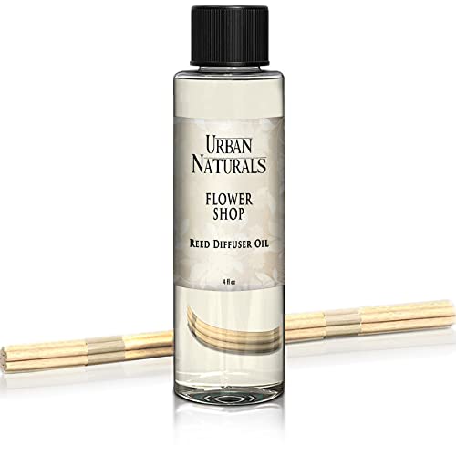 Urban Naturals Reed Diffuser Oil Refill Flower Shop, Violets, Daisies, Hyacinth, Rose Petals, 4 oz + Free Reed Sticks, Made in the USA