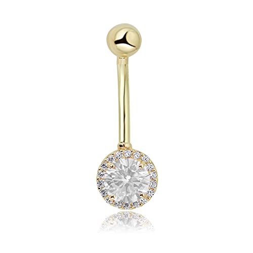Image of AVORA 10K Gold Simulated Diamond CZ Frame Belly Button Ring Body Jewelry (14 Gauge)