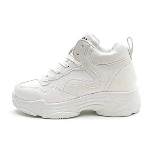 EpicStep Women's White Retro Chunky Lace Up Platform Wedge High Heel Chic Sneakers Shoes 8 M US