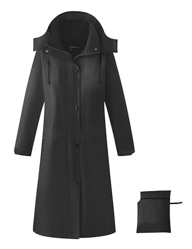 Ubon Women's Rain Coat Waterproof with Hood Long Raincoat Packable Rain Jacket Casual Windbreaker