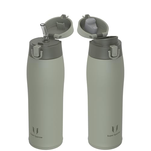 Sparrow Botella Agua Acero Inox - Botella Termica 750ml - 2 Tapas | Acero Inoxidable Cantimplora, Antifugas, Sin BPA, Apta lavavajillas, TwinSip, Escuela, Deportes, Cámping