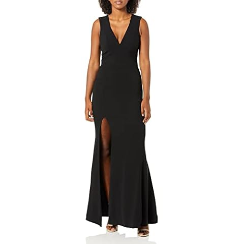 Dress the Population Women's Sandra Plunging Thick Strap Solid Gown Dress, black, M Cover
