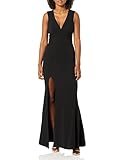 Dress the Population Women's Sandra Plunging Thick Strap Solid Gown Dress, black, S