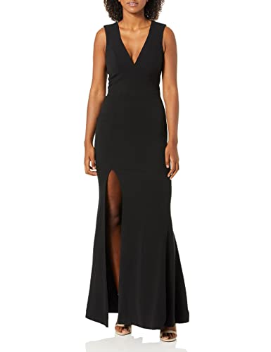 Dress the Population Women's Sandra Plunging Thick Strap Solid Gown Dress, black, XL