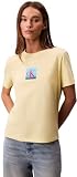 Tejido ligero y suave Calvin Klein Camiseta de manga corta Mujer Classic Boxed Monogram con logotipo, Amarillo (Chartreuse Melon), XL