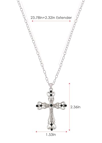 Image of Alilang Womens Black Silver Clear Crystal Rhinestones Celtic Holy Cross Pendant Necklace