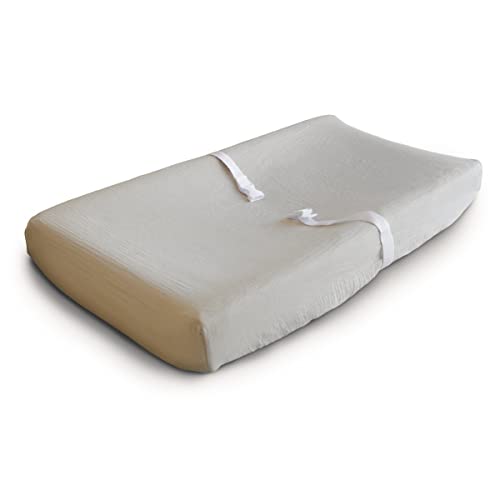 Image of mushie Extra Soft Muslin Fitted Changing Pad Cover (Fog)