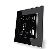 Matériel: Verre Prise D\'interface Type-C Universelle Internationale Panneau De Verre Cristal Prise De Courant Murale USB 18W Charge Rapide Intelligente Black (Type-C USB)
