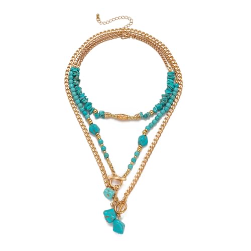 PZKQSAC Gold Turquoise Beaded Necklace for Women...