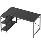 Huuger L-Shaped Desk, 47 Inch Gaming & Home Office Desk with Reversible Storage Shelves, Metal Frame, Black