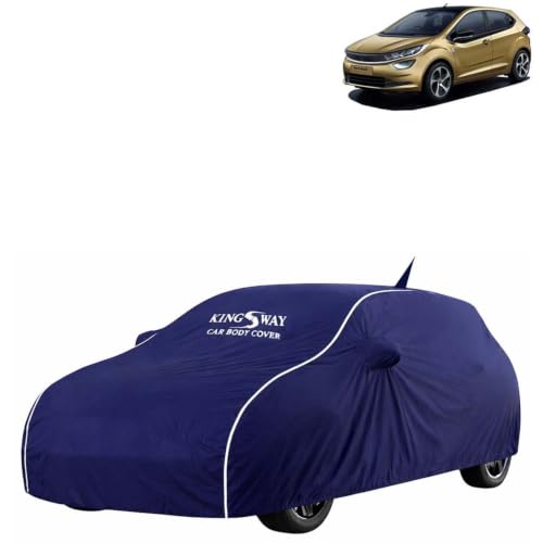Image of KINGSWAY Super Waterproof Car Cover Only with Tata Altroz (Year 2020 Onwards - All Model) | Mirror and Antenna Pockets | All Weather Car Body Cover with Silver Piping | Blue