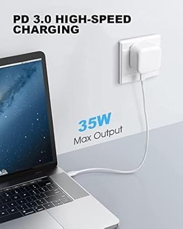 Image of Original 35W PD Dual Port Charger Type C Adapter for iPhone 15 /15 Plus /15 Pro /15 Pro Max,14 /14 Plus /14 Pro /Max,13 /12 /11 Series Multiple Protection USB-C 35 Watt Mobile Charger (DEC199)