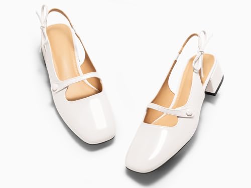 Image of Coutgo Womens Mary Jane Shoes Slingback Chunky Low Heels Bow Closed Square Toe Pumps Wedding Party Dress Shoes