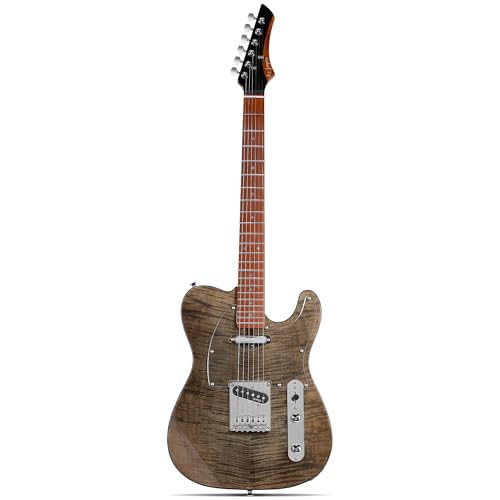 Leo Jaymz TL Electric Guitar - Flame Maple Top Mahogany Body Maple Neck - Alnico V Pickups - Solid Choice for Beginners & Intermediate Players (Black Flame)